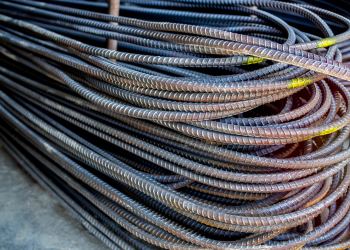 TMT steel bars stacked for construction